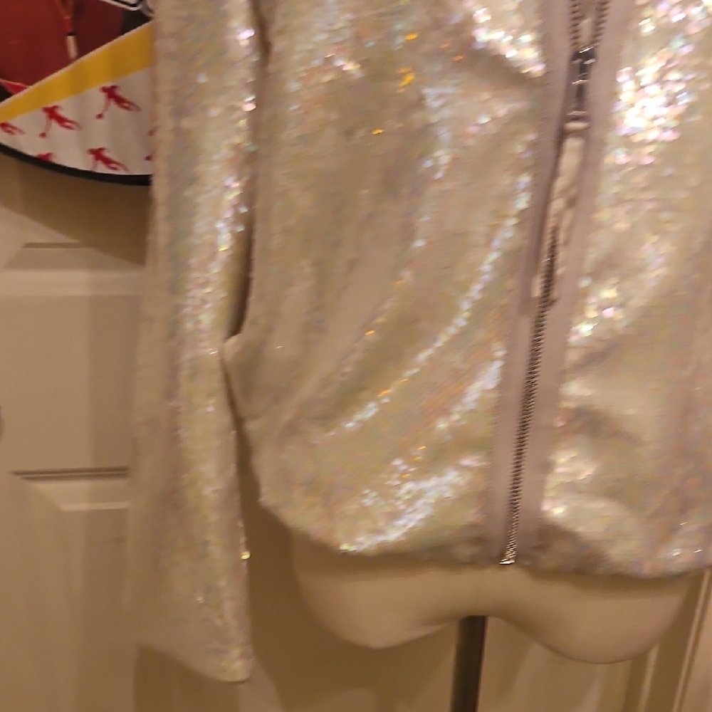 Elie Tahari Sequin Bomber Jacket - Cream - Picture 4 of 8
